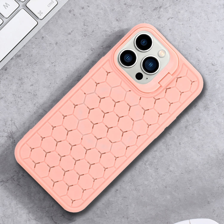 For iPhone 15 Pro Honeycomb Radiating Lens Holder TPU Phone Case(Pink) - HoMEdemic™ 