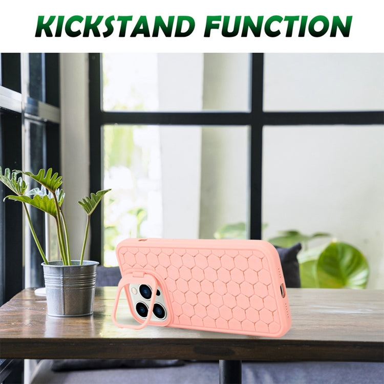 For iPhone 15 Pro Honeycomb Radiating Lens Holder TPU Phone Case(Pink) - HoMEdemic™ 