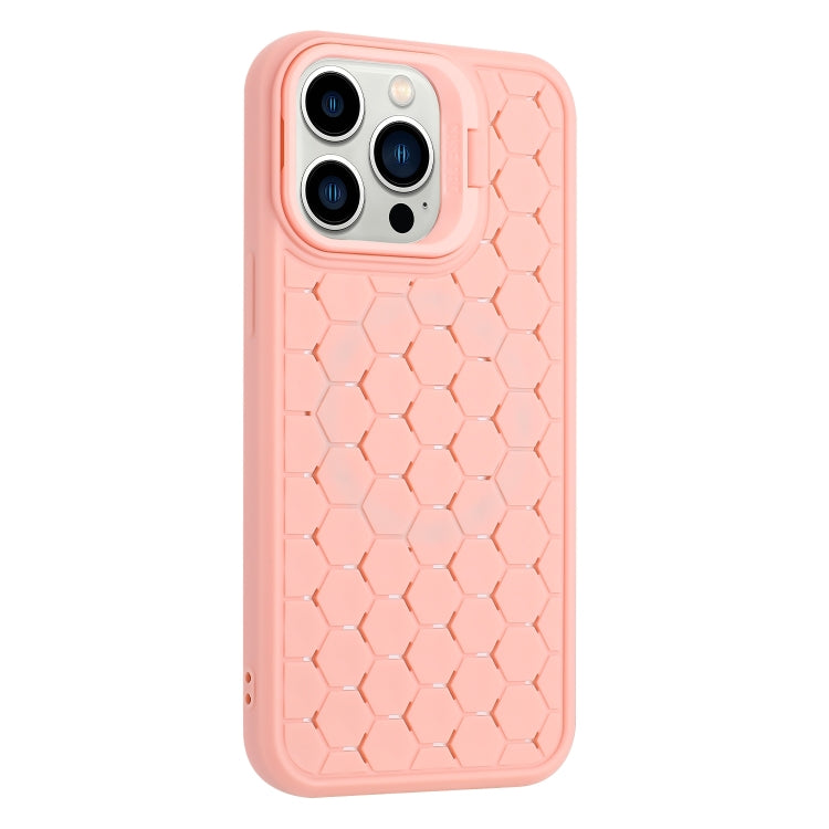 For iPhone 15 Pro Honeycomb Radiating Lens Holder TPU Phone Case(Pink) - HoMEdemic™ 