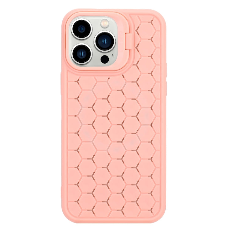 For iPhone 15 Pro Honeycomb Radiating Lens Holder TPU Phone Case(Pink) - HoMEdemic™ 