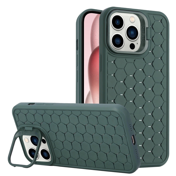 For iPhone 15 Pro Honeycomb Radiating Lens Holder TPU Phone Case(Green) - HoMEdemic™ 