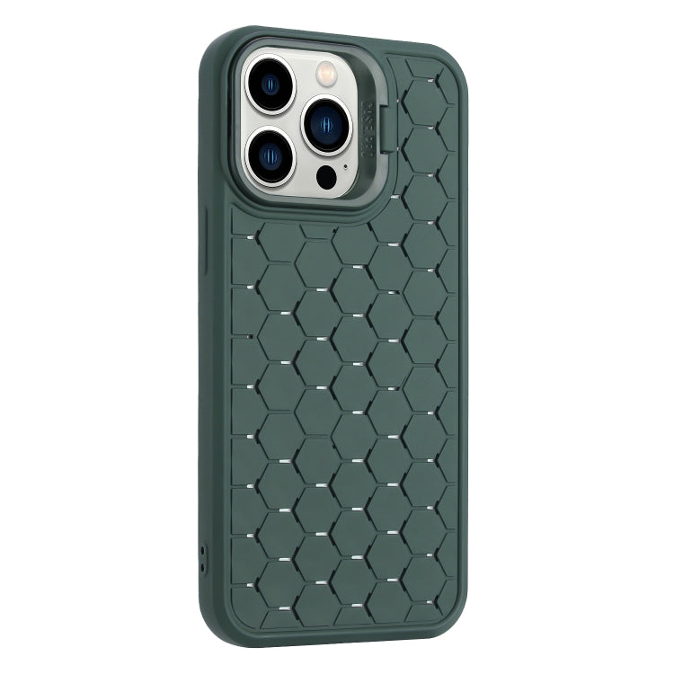 For iPhone 15 Pro Honeycomb Radiating Lens Holder TPU Phone Case(Green) - HoMEdemic™ 