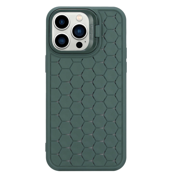 For iPhone 15 Pro Honeycomb Radiating Lens Holder TPU Phone Case(Green) - HoMEdemic™ 