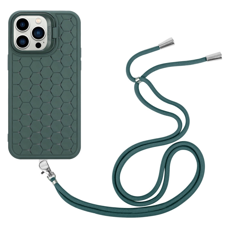 For iPhone 15 Pro Honeycomb Radiating Holder TPU Phone Case with Lanyard(Green) - HoMEdemic™ 