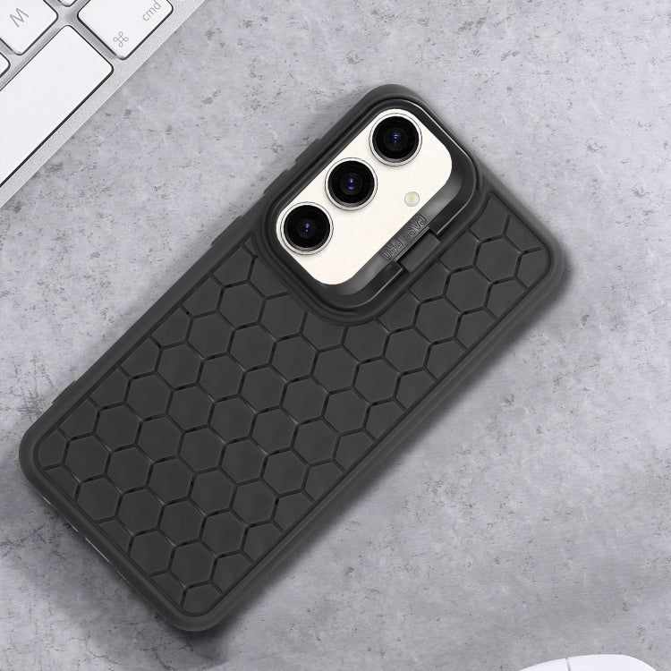 For Samsung Galaxy S24 5G Honeycomb Radiating Holder TPU Phone Case with Lanyard(Black) - HoMEdemic™ 