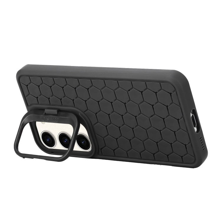 For Samsung Galaxy S24 5G Honeycomb Radiating Holder TPU Phone Case with Lanyard(Black) - HoMEdemic™ 