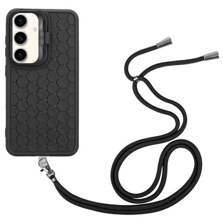 For Samsung Galaxy S24 5G Honeycomb Radiating Holder TPU Phone Case with Lanyard(Black) - HoMEdemic™ 