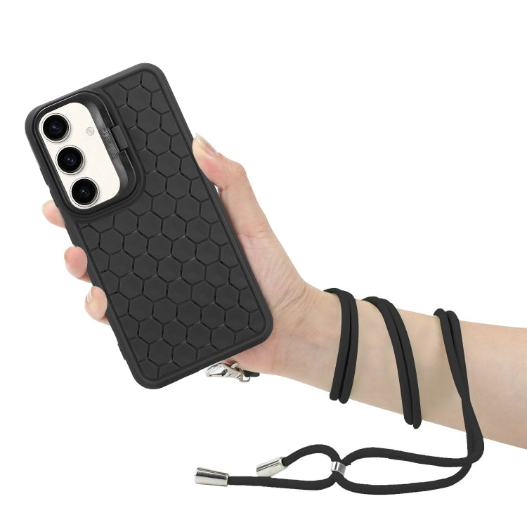 For Samsung Galaxy S24 5G Honeycomb Radiating Holder TPU Phone Case with Lanyard(Black) - HoMEdemic™ 