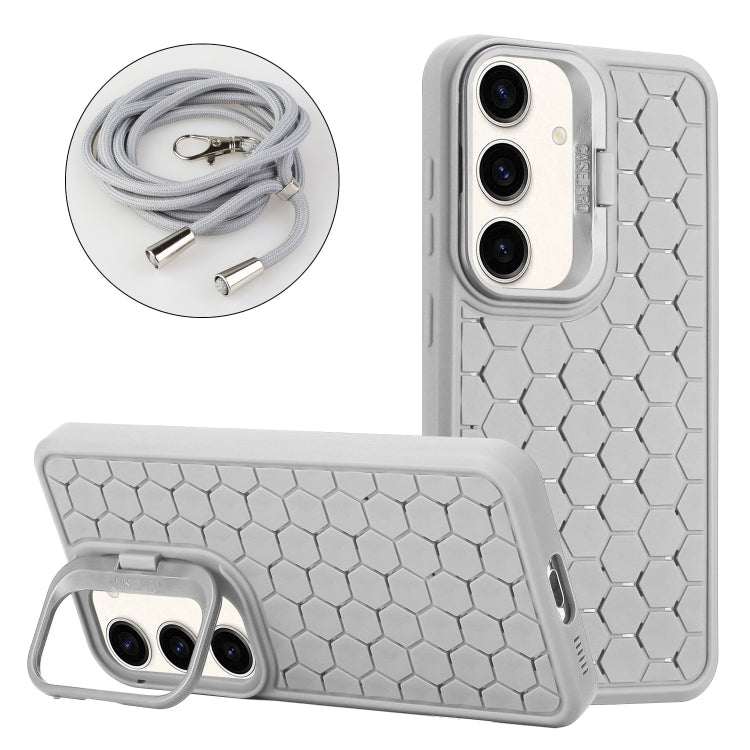 For Samsung Galaxy S24 5G Honeycomb Radiating Holder TPU Phone Case with Lanyard(Grey) - HoMEdemic™ 