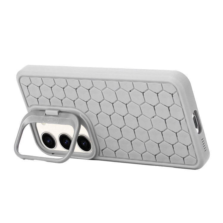 For Samsung Galaxy S24 5G Honeycomb Radiating Holder TPU Phone Case with Lanyard(Grey) - HoMEdemic™ 