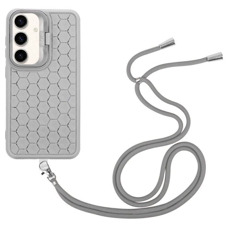 For Samsung Galaxy S24 5G Honeycomb Radiating Holder TPU Phone Case with Lanyard(Grey) - HoMEdemic™ 