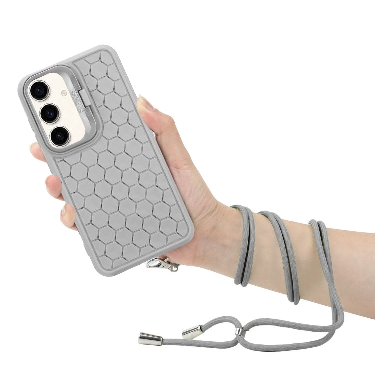 For Samsung Galaxy S24 5G Honeycomb Radiating Holder TPU Phone Case with Lanyard(Grey) - HoMEdemic™ 