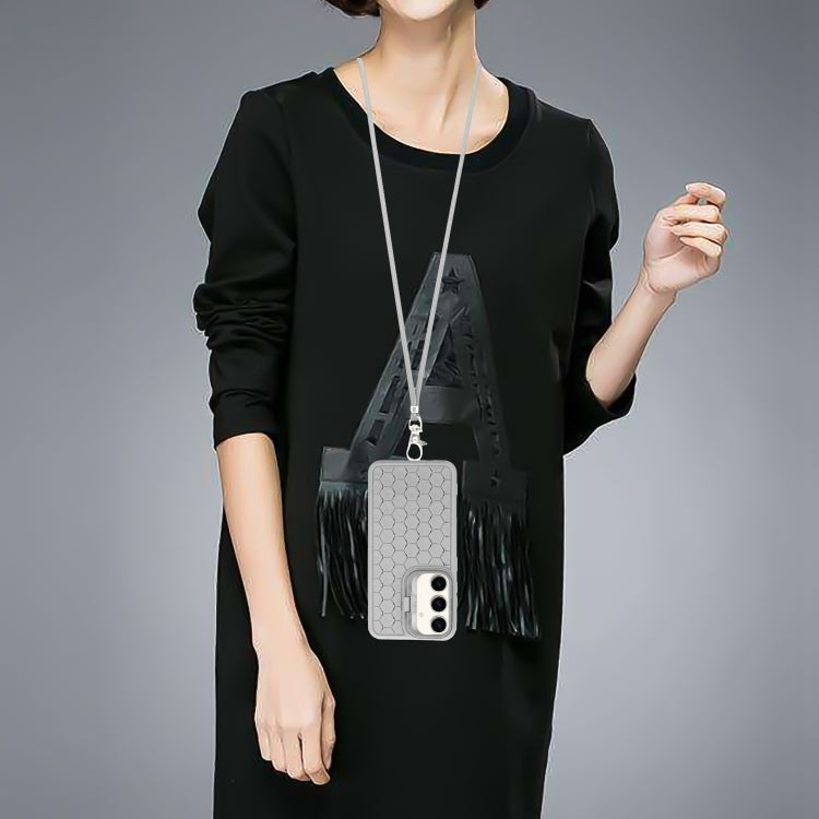 For Samsung Galaxy S24 5G Honeycomb Radiating Holder TPU Phone Case with Lanyard(Grey) - HoMEdemic™ 