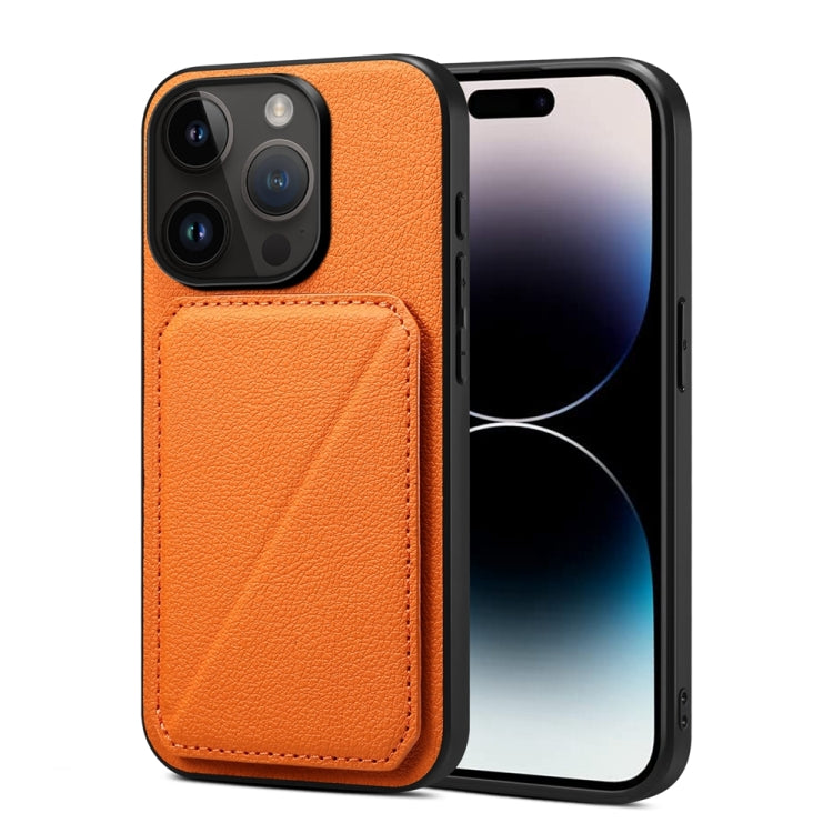 For iPhone 15 Pro Max D04 Calf Texture Dual Card Slot Holder Phone Case(Orange) - HoMEdemic™ 