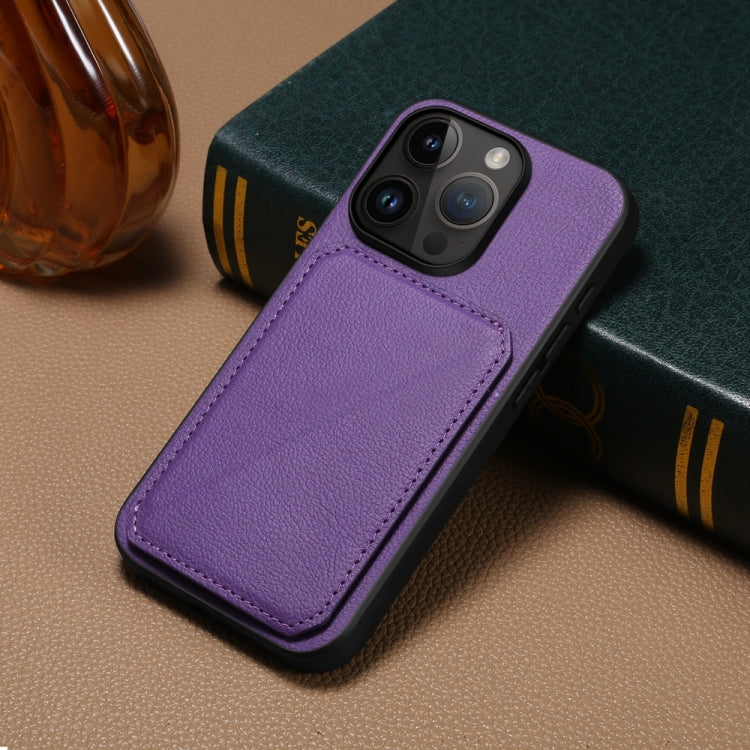 For iPhone 15 Pro D04 Calf Texture Dual Card Slot Holder Phone Case(Purple) - HoMEdemic™ 