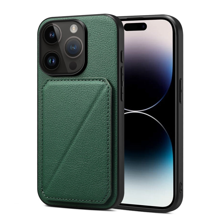 For iPhone 15 Pro D04 Calf Texture Dual Card Slot Holder Phone Case(Green) - HoMEdemic™ 