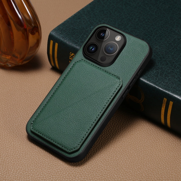 For iPhone 15 Pro D04 Calf Texture Dual Card Slot Holder Phone Case(Green) - HoMEdemic™ 