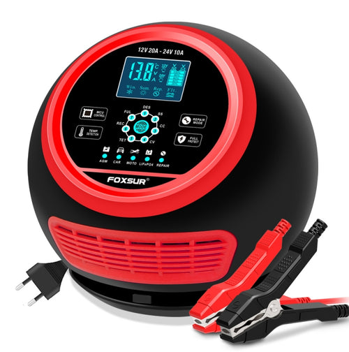 FOXSUR 20A 12V 24V Car / Motorcycle Smart Battery Charger, Plug Type:EU Plug(Red) - HoMEdemic™ 