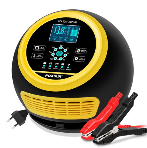 FOXSUR 20A 12V 24V Car / Motorcycle Smart Battery Charger, Plug Type:EU Plug(Yellow) - HoMEdemic™ 