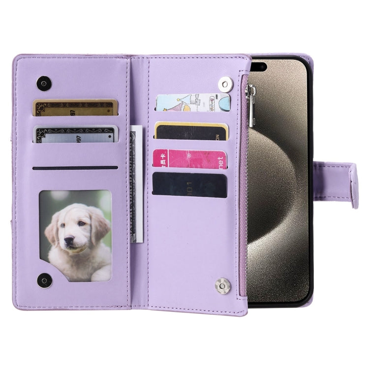For iPhone 15 Pro Glitter Lattice Zipper Wallet Leather Phone Case(Purple) - HoMEdemic™ 