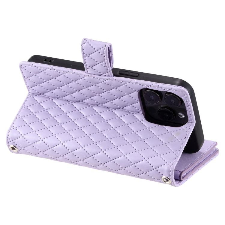For iPhone 15 Pro Glitter Lattice Zipper Wallet Leather Phone Case(Purple) - HoMEdemic™ 