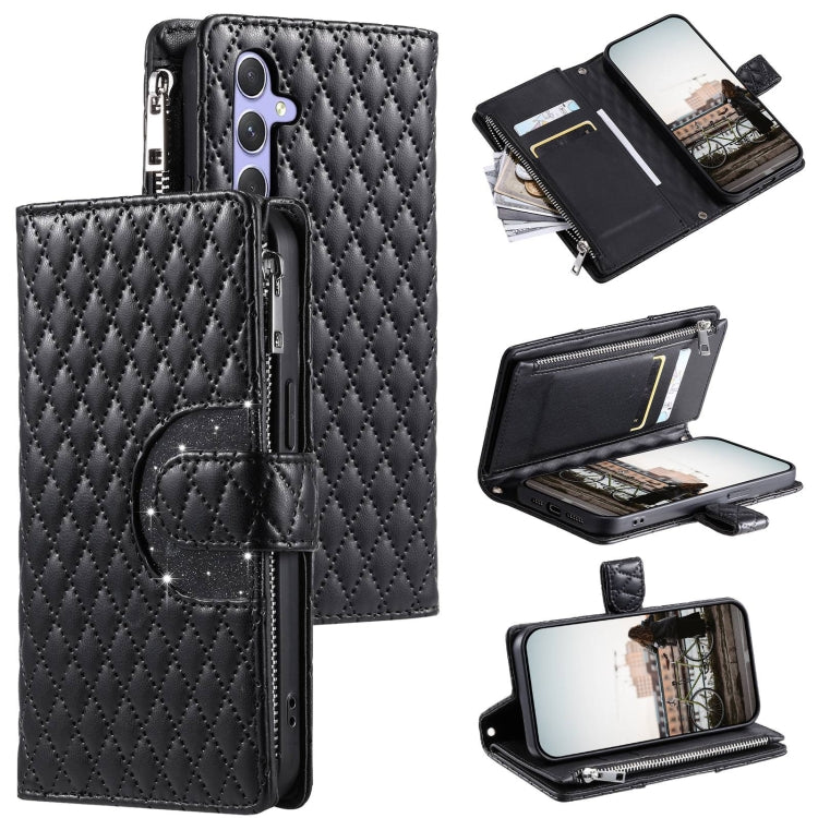 For Samsung Galaxy S24 5G Glitter Lattice Zipper Wallet Leather Phone Case(Black) - HoMEdemic™ 