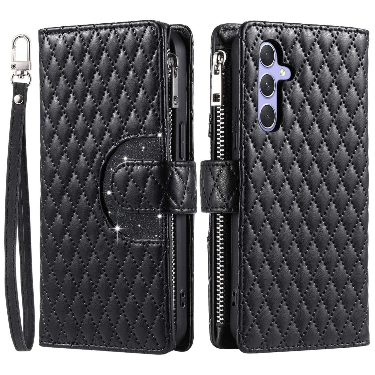 For Samsung Galaxy S24 5G Glitter Lattice Zipper Wallet Leather Phone Case(Black) - HoMEdemic™ 