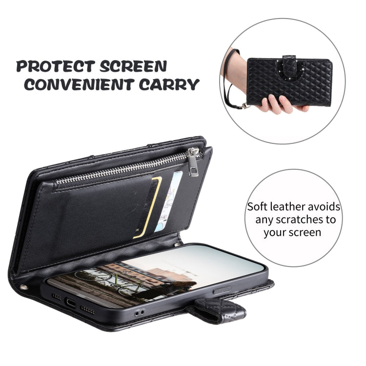 For Samsung Galaxy S24 5G Glitter Lattice Zipper Wallet Leather Phone Case(Black) - HoMEdemic™ 
