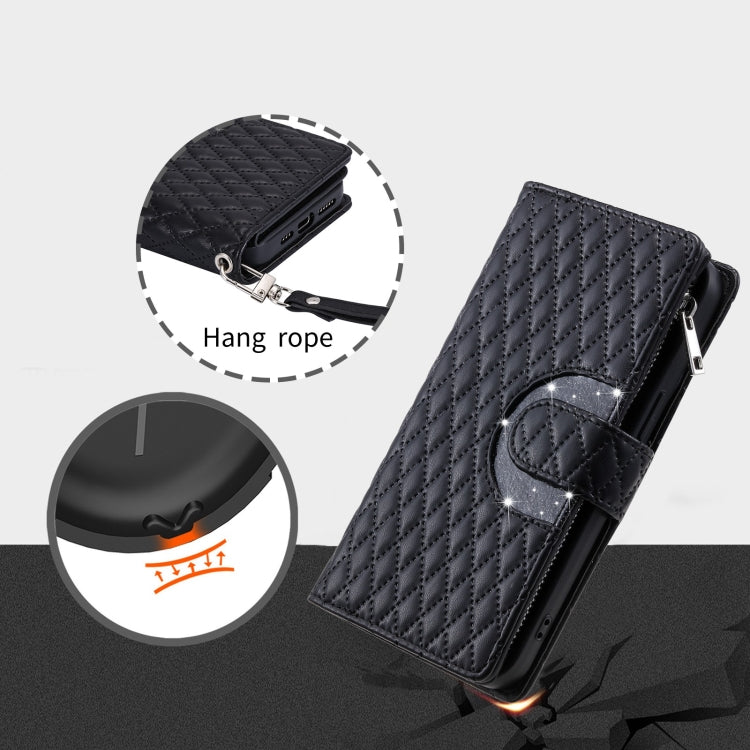 For Samsung Galaxy S24 5G Glitter Lattice Zipper Wallet Leather Phone Case(Black) - HoMEdemic™ 