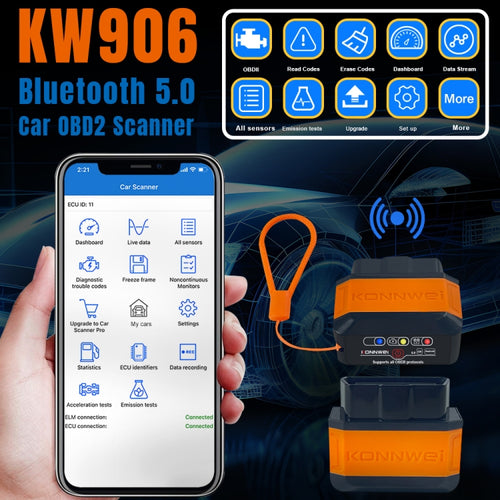 KONNWEI KW906 Bluetooth 5.0 Car OBD2 Scanner Support Android & iOS(Black) - HoMEdemic™ 