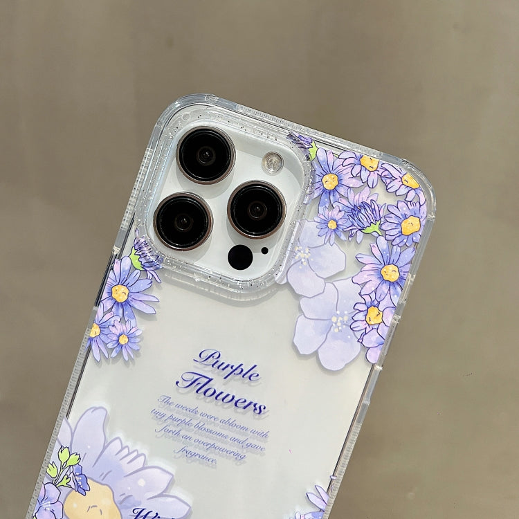 For iPhone 15 Pro Crystal Ice Cooling Shockproof TPU Phone Case(Dark Blue Flower) - HoMEdemic™ 