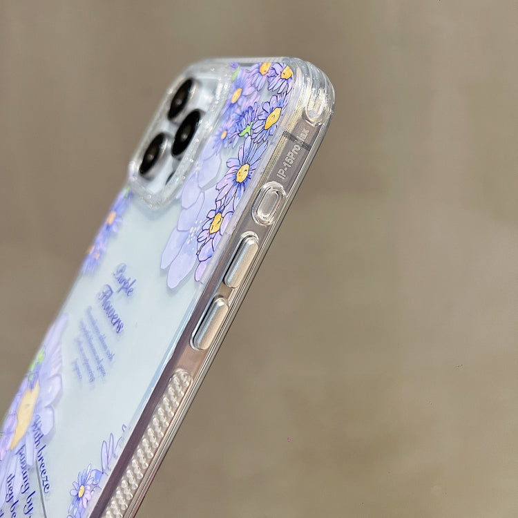 For iPhone 15 Pro Crystal Ice Cooling Shockproof TPU Phone Case(Dark Blue Flower) - HoMEdemic™ 