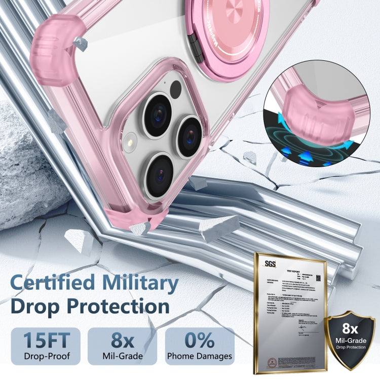 For iPhone 15 Pro Max Gold Shield CD Pattern MagSafe Magnetic Phone Case with Rotating Stand(Transparent Pink) - HoMEdemic™ 
