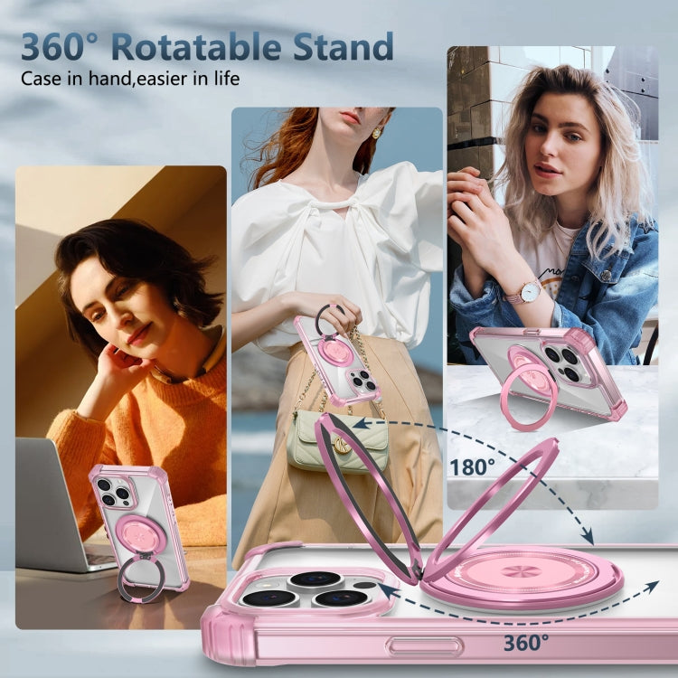 For iPhone 15 Pro Max Gold Shield CD Pattern MagSafe Magnetic Phone Case with Rotating Stand(Transparent Pink) - HoMEdemic™ 