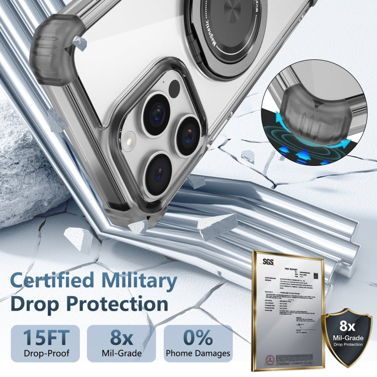 For iPhone 15 Pro Max Gold Shield CD Pattern MagSafe Magnetic Phone Case with Rotating Stand(Transparent Black) - HoMEdemic™ 