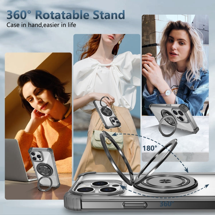 For iPhone 15 Pro Max Gold Shield CD Pattern MagSafe Magnetic Phone Case with Rotating Stand(Transparent Black) - HoMEdemic™ 