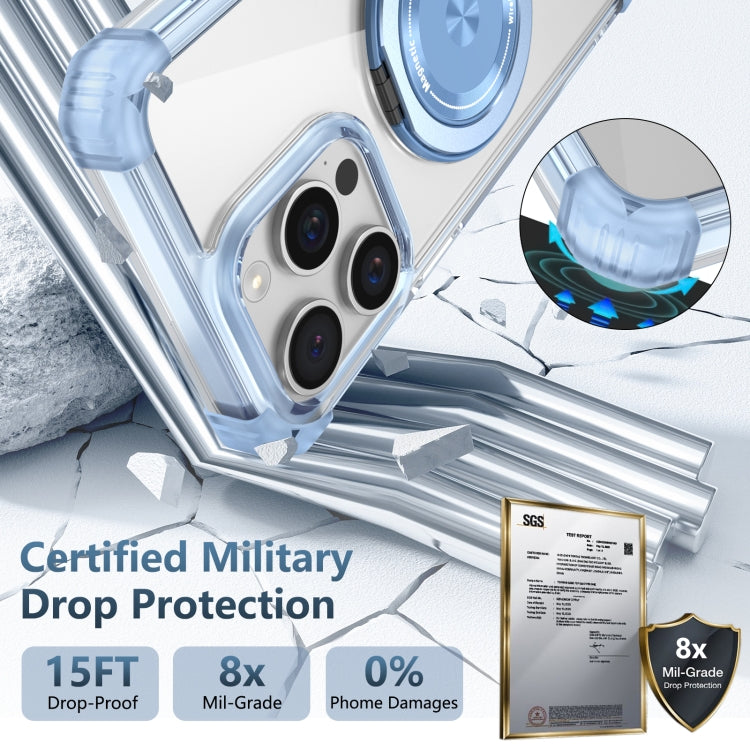 For iPhone 15 Pro Max Gold Shield CD Pattern MagSafe Magnetic Phone Case with Rotating Stand(Transparent Blue) - HoMEdemic™ 