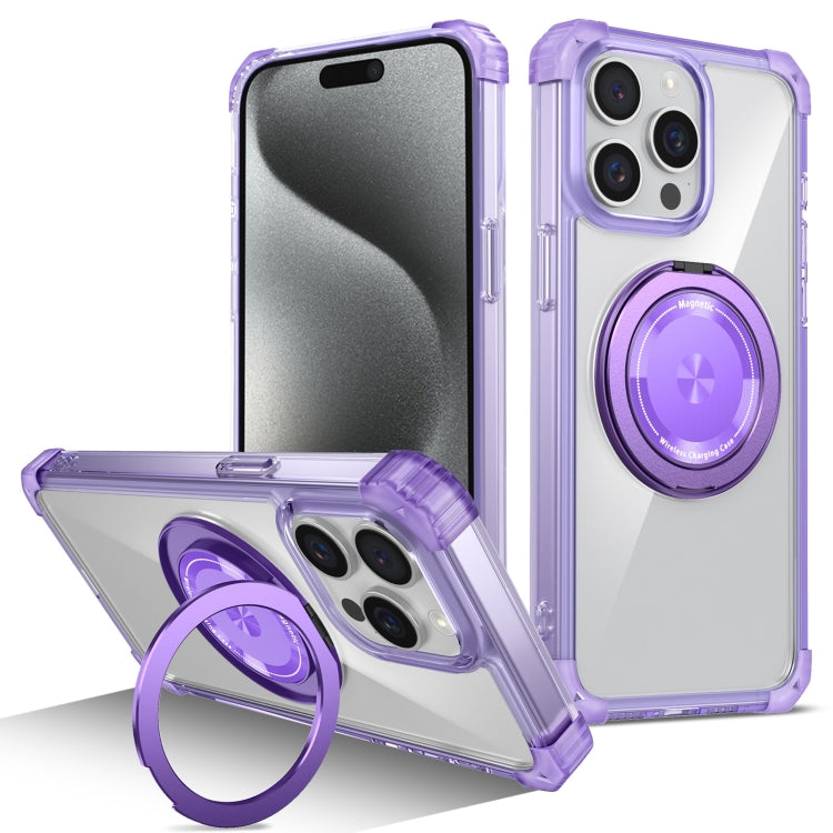 For iPhone 15 Pro Max Gold Shield CD Pattern MagSafe Magnetic Phone Case with Rotating Stand(Transparent Purple) - HoMEdemic™ 