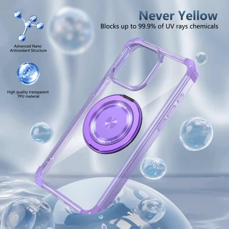For iPhone 15 Pro Max Gold Shield CD Pattern MagSafe Magnetic Phone Case with Rotating Stand(Transparent Purple) - HoMEdemic™ 