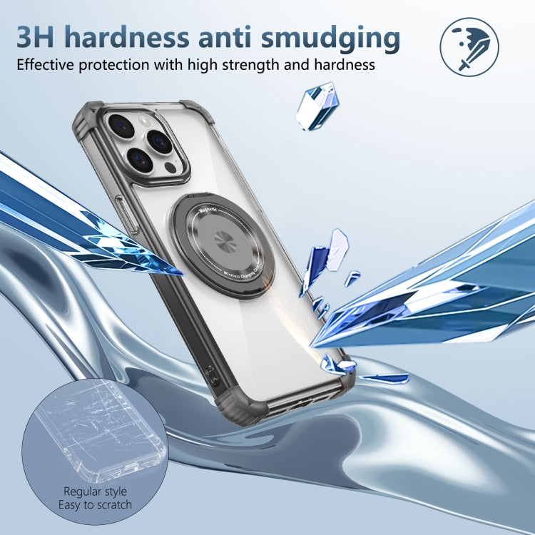 For iPhone 15 Pro Gold Shield CD Pattern MagSafe Magnetic Phone Case with Rotating Stand(Transparent Black) - HoMEdemic™ 