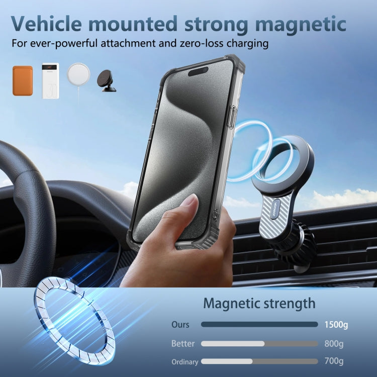 For iPhone 15 Pro Gold Shield CD Pattern MagSafe Magnetic Phone Case with Rotating Stand(Transparent Black) - HoMEdemic™ 