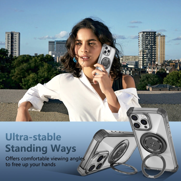 For iPhone 15 Pro Gold Shield CD Pattern MagSafe Magnetic Phone Case with Rotating Stand(Transparent Black) - HoMEdemic™ 