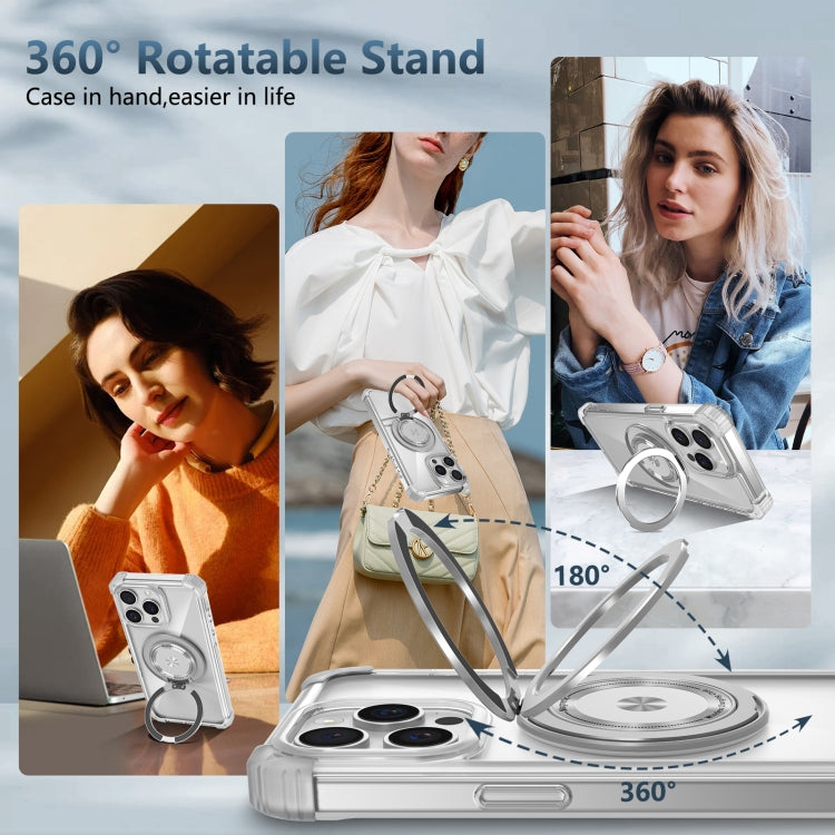 For iPhone 15 Pro Gold Shield CD Pattern MagSafe Magnetic Phone Case with Rotating Stand(Transparent) - HoMEdemic™ 