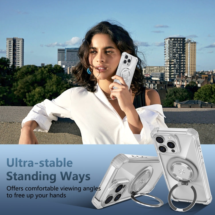 For iPhone 15 Pro Gold Shield CD Pattern MagSafe Magnetic Phone Case with Rotating Stand(Transparent) - HoMEdemic™ 