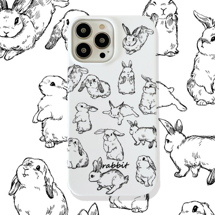 For iPhone 15 Pro Cartoon Film Craft Hard PC Phone Case(Sketch Rabbit) - HoMEdemic™ 