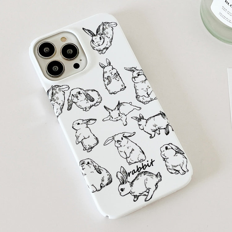 For iPhone 15 Pro Cartoon Film Craft Hard PC Phone Case(Sketch Rabbit) - HoMEdemic™ 