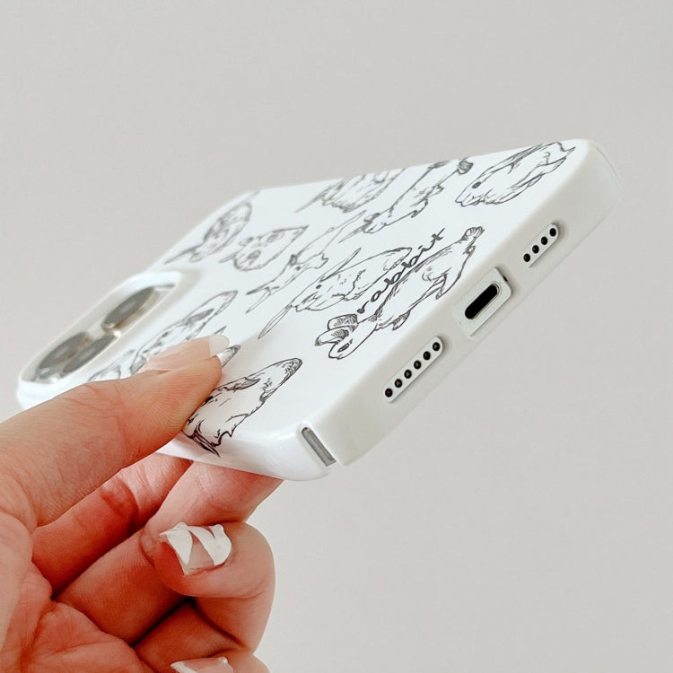 For iPhone 15 Pro Cartoon Film Craft Hard PC Phone Case(Sketch Rabbit) - HoMEdemic™ 