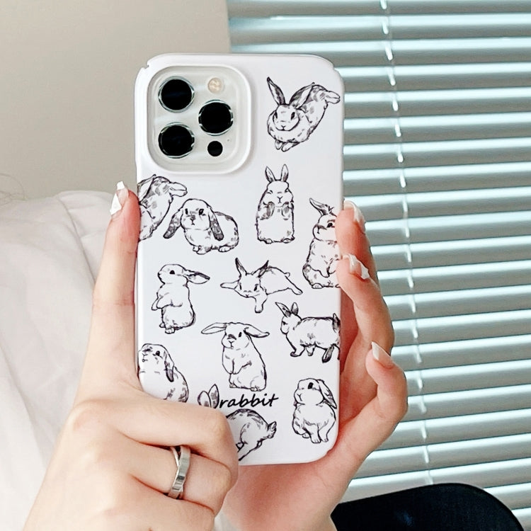 For iPhone 15 Pro Cartoon Film Craft Hard PC Phone Case(Sketch Rabbit) - HoMEdemic™ 