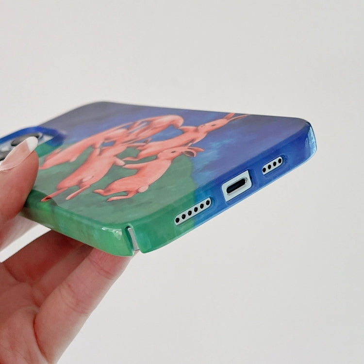 For iPhone 15 Pro Cartoon Film Craft Hard PC Phone Case(Dancing Rabbit) - HoMEdemic™ 