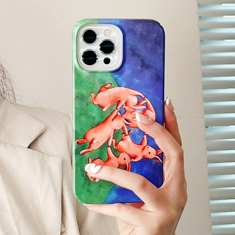 For iPhone 15 Pro Cartoon Film Craft Hard PC Phone Case(Dancing Rabbit) - HoMEdemic™ 